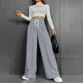 thumbnail image 2 of Women's High Waisted Casual Sweatpants Solid Color Wide Leg Comfortable Drawstring Versatile Autumn Winter Pants, 2 of 2