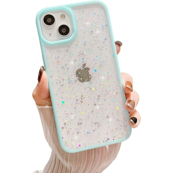 Compatible with iPhone 13 Case [Not Fit iPhone 13 Pro] for Women Girls,Soft Slim Fit Full-Around Protective Cute Clear Sparkly Bling Star Phone Case Glitter Cover for iPhone 13(6.1＂)-Green