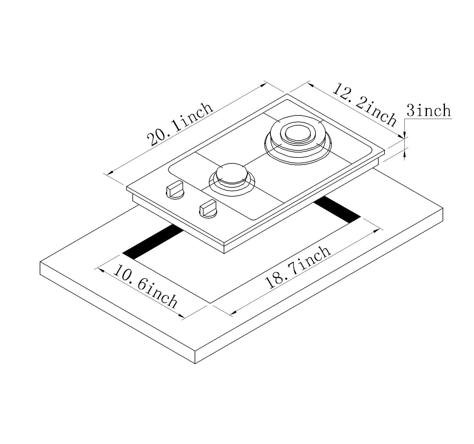 Nyrezki 12 Inch Gas Cooktop, 2 Burners Built-in Gas Stovetop Stainless Steel Gas Stove Top Propane/Natural Gas Convertible Sealed Gas Cooktop for RVs, Apartments, Outdoor