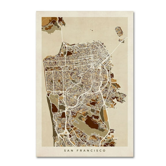 Trademark Fine Art Michael Tompsett San Francisco City Street Map Canvas Wall Art - 16x24