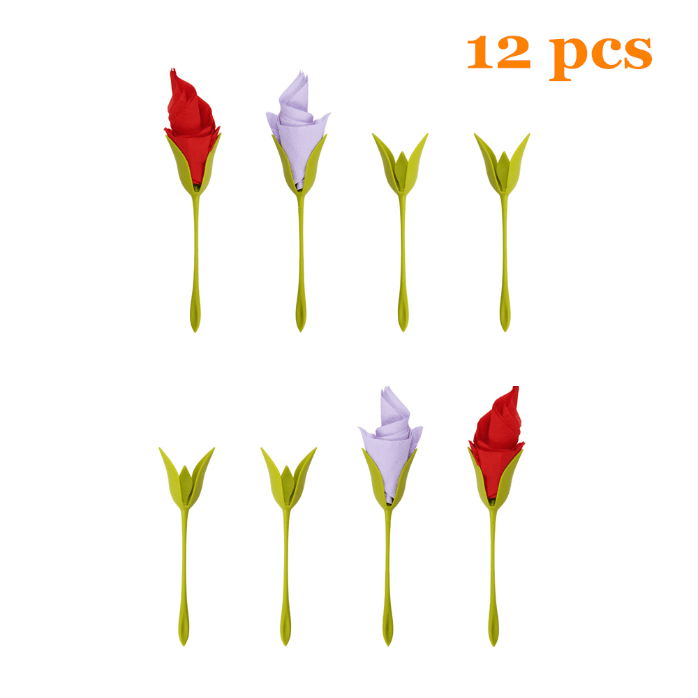 12PCS Bloom Napkin Holders Table Green Twist Flower Buds Serviette Holder Set US 