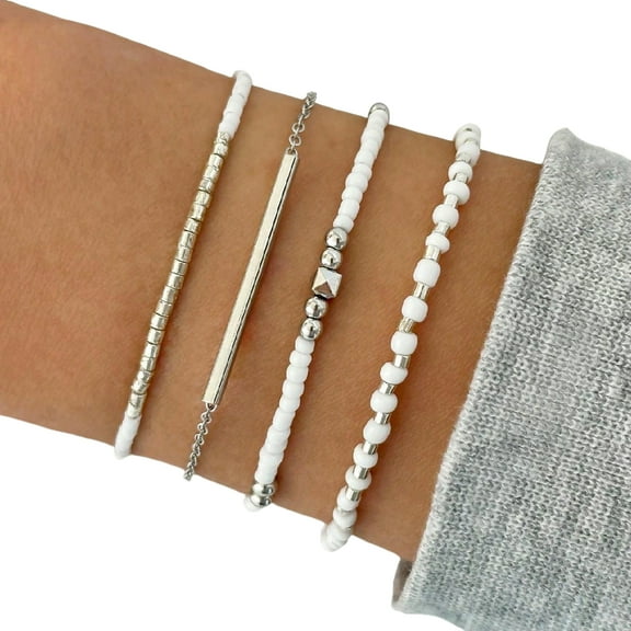 Fogun Pack of 4 Handmade Bead Bracelet Elastic Bracelet Colorful Beach Styles Bracelet Suitable for Daily and Party Wear