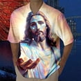 thumbnail image 2 of Funny Dabbing Bunny Easter for Men Shirt Button Up Tops Short Sleeve Jesus Print Religious Casual Spring Tees, 2 of 3