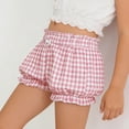 thumbnail image 5 of Girls Plaid Ruffled Bloomers, Elastic Waist Cute Gingham Shorts with Bow for Playdates and Casual Outings Pink 120, 5 of 8