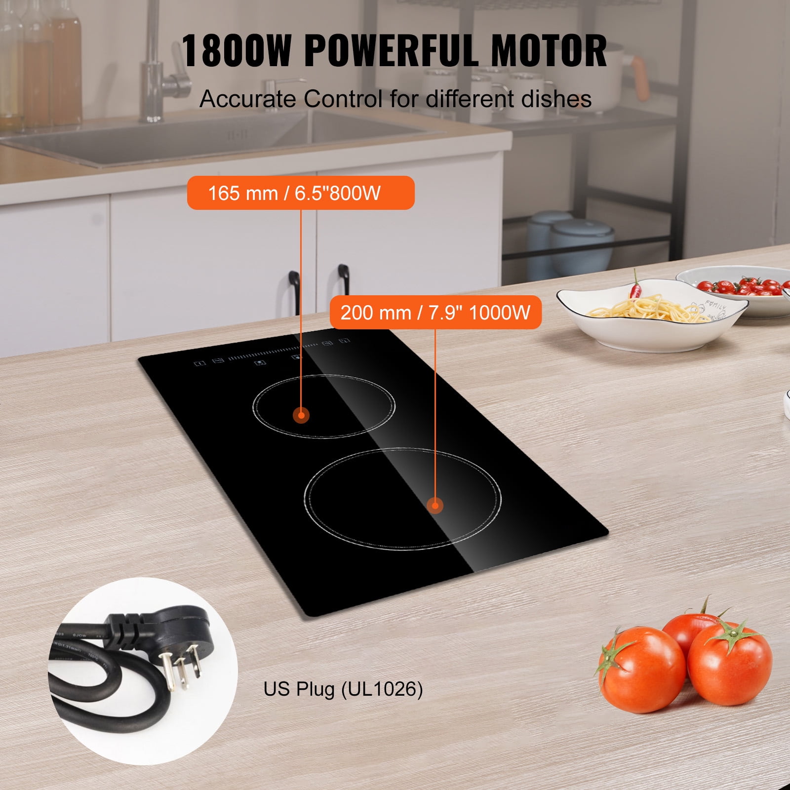 SKYSHALO Built-in Electric Cooktop Radiant Ceramic Cooktop 2 Burners 11.6x20 inches