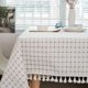 thumbnail image 1 of Tablecloths Cotton Linen Tablecloth for Rectangle Tables, Checkered Tassel Table Cloth Dust-Proof Rectangular Table Cover for Kitchen Dinning Tabletop Home(140*180cm, White Checked), 1 of 5