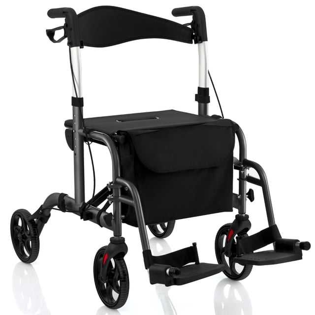Costway Andador Rollator 2 en 1 Multiusos de Aluminio con Altura Ajustable para Personas Mayores Carga 136 kg Costway Modern