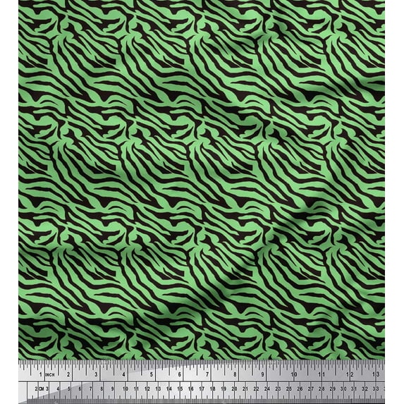 Soimoi Green Poly Georgette Fabric Tiger Animal Skin Print Fabric by the Yard 42 Inch Wide