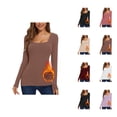 thumbnail image 1 of Hauts à Manches Longues pour Femmes 2026 Automne Hiver Col Carré Uni Ajusté Respirant T-Shirt, 1 of 7