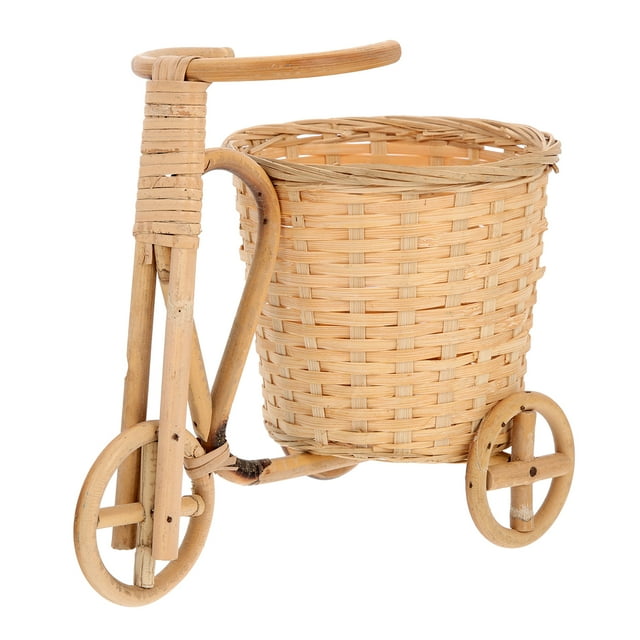 Frcolor Flower Basket Tricycle Woven Plant Stand Planter Baskets Cart