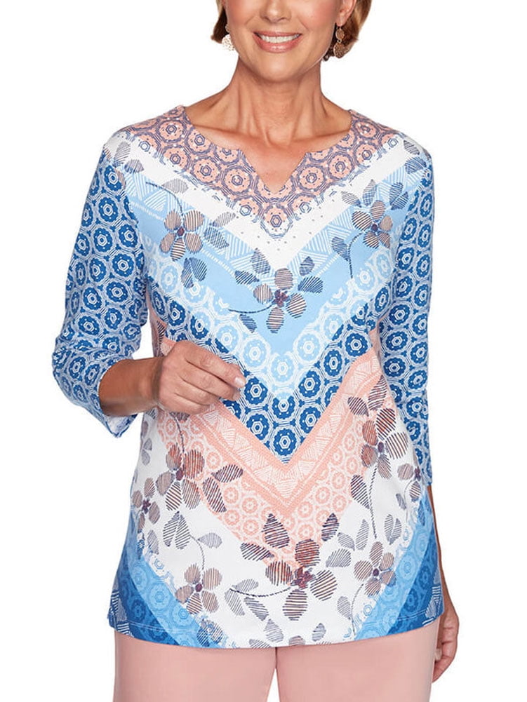 Alfred Dunner Alfred Dunner Women's Pearls Of Wisdom Chevron Knit Top