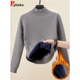 thumbnail image 2 of Suéter de terciopelo ajustado para mujer, jersey de punto grueso de manga larga con forro de terciopelo, jersey de cuello alto, jersey suave y cálido para invierno, 2 of 5