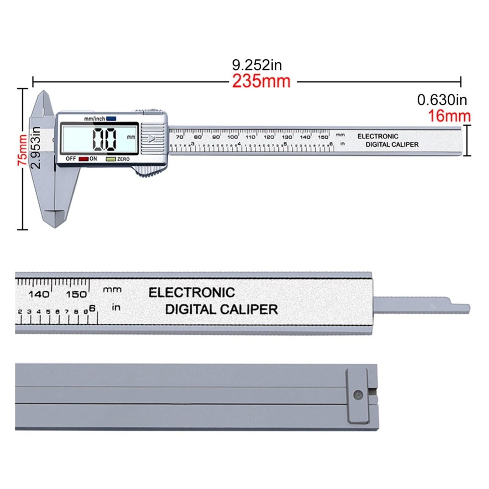 Vernier Caliper 0-150mm 6 Inch Measuring Tool Plastic LCD Digital Electronic Carbon Fiber Ruler Gauge Micrometer ,Easy to Use