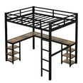 thumbnail image 5 of Full Loft Bed with Desk, UHOMEPRO Modern Metal Loft Bed with 6 Storage Shelves, Heavy Duty Loft Bed Full Size with Ladder and Safety Guard Rails, Long L-shaped Desk, Black, 5 of 13