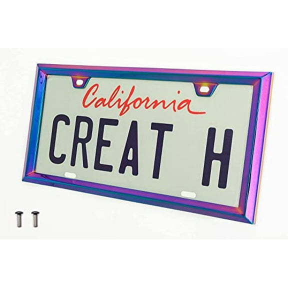Creathome 3D Neo Chrome License Plate Frames, Pure Zinc Alloy Metal With Triangle Patterned