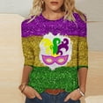 thumbnail image 2 of DeHolifer Mardi Gras T-shirts for Women 3/4 Sleeve Carnival Mask Graphic Pritned Crewneck Holiday T-shirts Casual Fashion Blouse Tops Multicolor L, 2 of 4