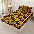 thumbnail image 2 of Manfei Black Orange Pumpkin Print Zipper Full Size Comforter Sets with Fitted Sheet and 2 Pillowcases for Kids, Spooky Halloween Zipper Bedding Set, Black Reversible, 4-Piece, 2 of 6