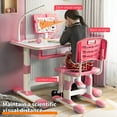 thumbnail image 4 of Thehsnt Kids Study Desk Chair Set, Height Adjustable Toddlers Writing Table with Tiltable Reading Stand LED Table Light, Blue & Pink, 4 of 12