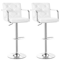 VECELO Bar Stools with Back and Armrest Set of 2, PU Leather Adjustable Height Swivel Counter Height Barstools, White