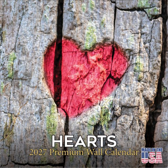 MegaCalendars 2026-2027 Hearts Wall Calendar, 12x12 Bonus Month Creative Art Edition, Made in USA
