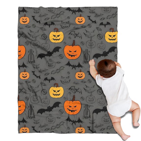 Vintage Halloween Elements Pattern Blanket,Comfortable Soft Flannel Throw Blanket,All Season,Warm Lightweight Blankets for Sofa Bed Couch Living Room Chair,30"x40"