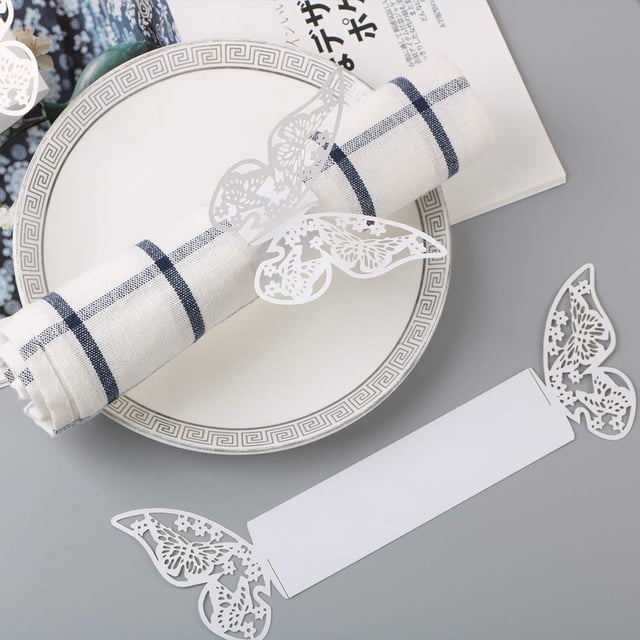 Baimeixun 100 anillos de servilleta de papel de mariposa 3D para decoración de mesa de servilleta de fiesta de bodas (blanco)