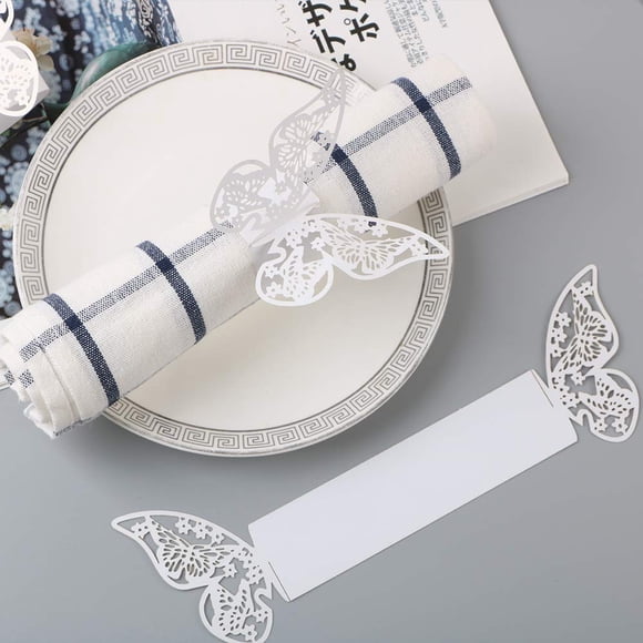 Baimeixun 100 anillos de servilleta de papel de mariposa 3D para decoración de mesa de servilleta de fiesta de bodas (blanco)