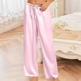 thumbnail image 2 of Women's Silk Satin Pajama Pants Loose Fit Lounge Wide Leg Elastic Waist Comfy Sleepwear Drawstring with Pockets Pink, 2 of 8
