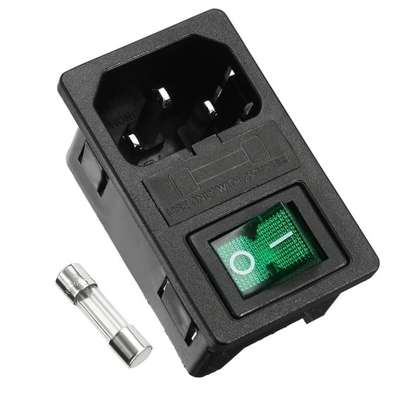 Panel Rocker Switch C14 Inlet Male Plug Power Socket  250V 10A w Fuse Holer