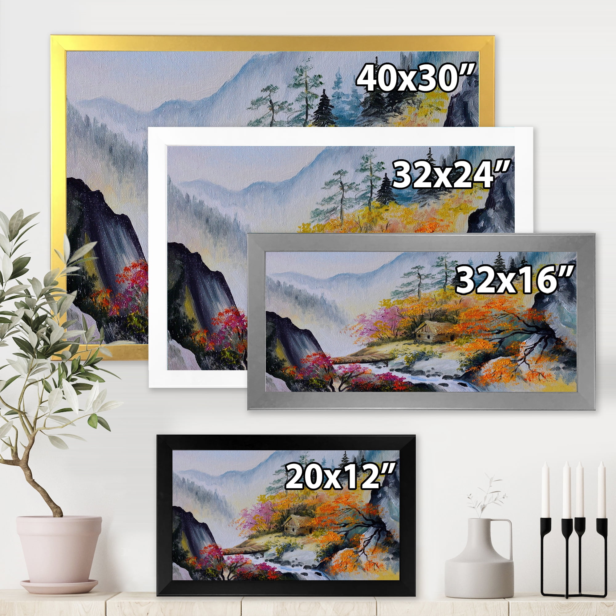 Designart 'VIbrant Mountain Landscape With Little House' Traditional Framed Art Print