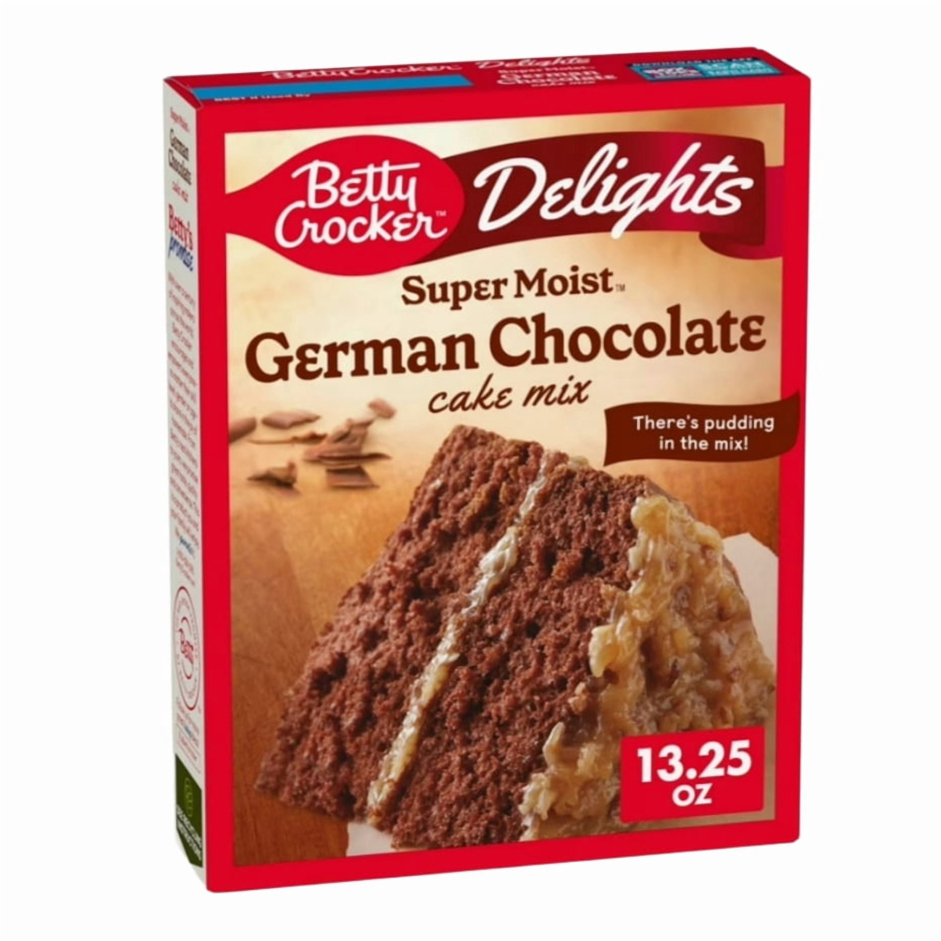 Betty Crocker Delights Super Moist German Chocolate Cake Mix, 13.25 oz, Gluten Free Rich & Creamy Coconut Pecan Frosting, 15.5 oz and 8in Silicone Spatula (Color Varies)