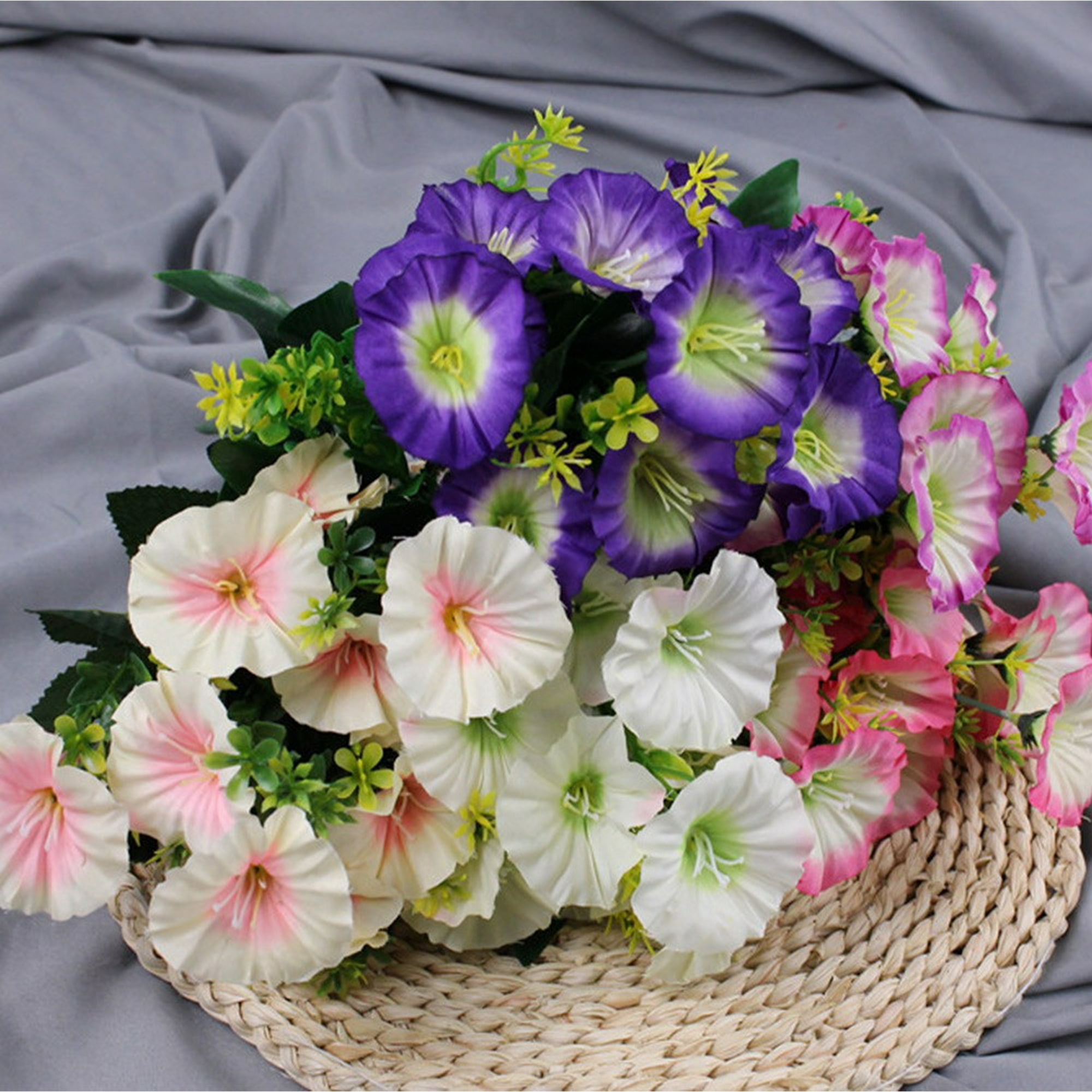 12 Heads Artificial Flowers Fake Morning Glory Bouquet Plants Home