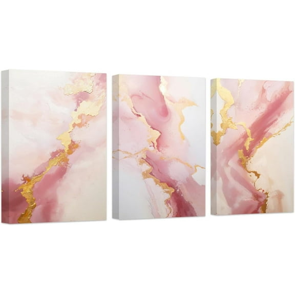 ZHONGYUTONG Abstract Canvas Prints Wall Art 3 Panel Texture Painting Rose Gold and Pink Picture Wall Decor For Bathroom Bedroom Living Room (11"x14"x3PCS)