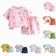 thumbnail image 4 of Toddler Baby Boy Summer Clothes Set 3 9 18 24 Months 2T 3T 4T 5T 6T Cute Cartoon Striped Print Short Sleeve T-Shirt Solid Shorts 2PCS Outfit Sets, 4 of 4