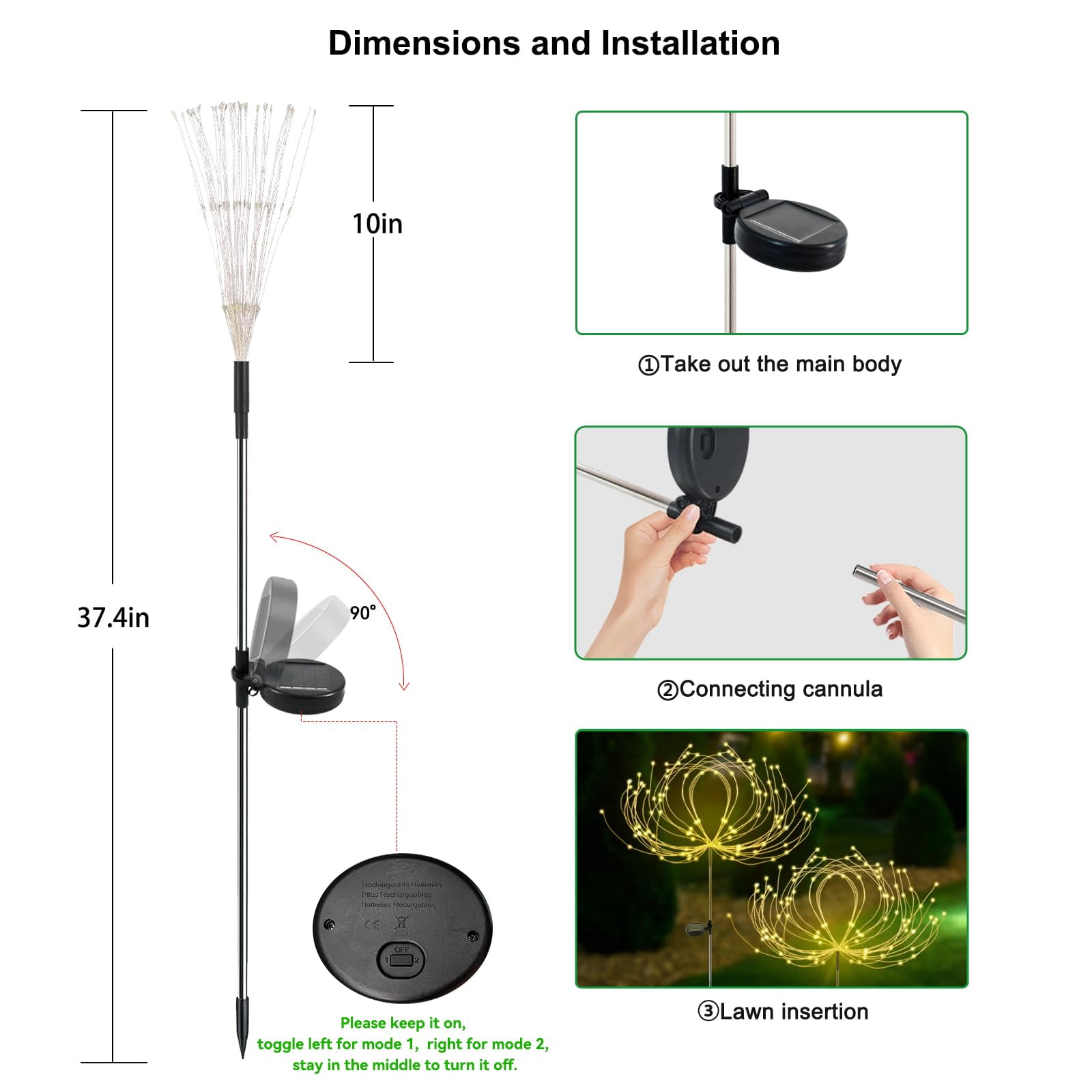 NITIDSKY 2 pack 360 LED Outdoor Solar Christmas Lights Solar Firework Lights with 8 Modes Outdoor Waterproof Garden Lawn Walkway Yard Decoration, Warm White