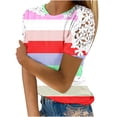 thumbnail image 1 of Camisas de Manga Corta para las Mujeres Impresión Cuello Redondo Suéter Encaje Camisa, Blusa de Verano Casual para las Mujeres, 1 of 5