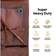 WHITEDUCK 8 x 10 Heavy Duty Tarp Cover Waterproof - 16 Mil Brown w/Grommets & Reinforced Edges