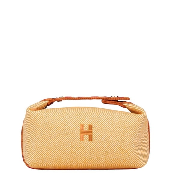 Pre-Owned Hermes BRIDE A Black PM Pouch Mini Handbag Fauve Orange Wool Cotton Women's... (Good)