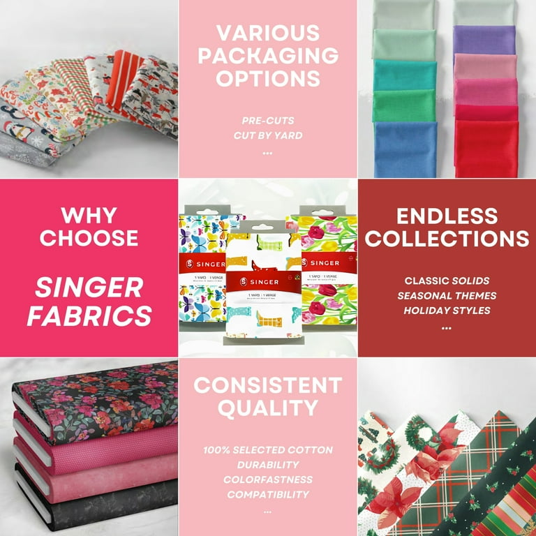 Singer Print Fabric, 100% Premium Cotton, Sewing Quilting