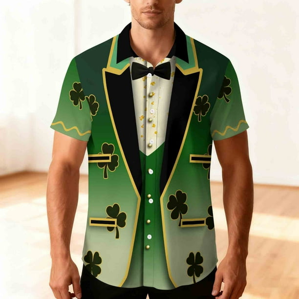 Ceisia St. Patrick's Day Men's Unisex Hawaiian Shirt | Summer Beach Casual Short Sleeve Button Down Gift Printed Top