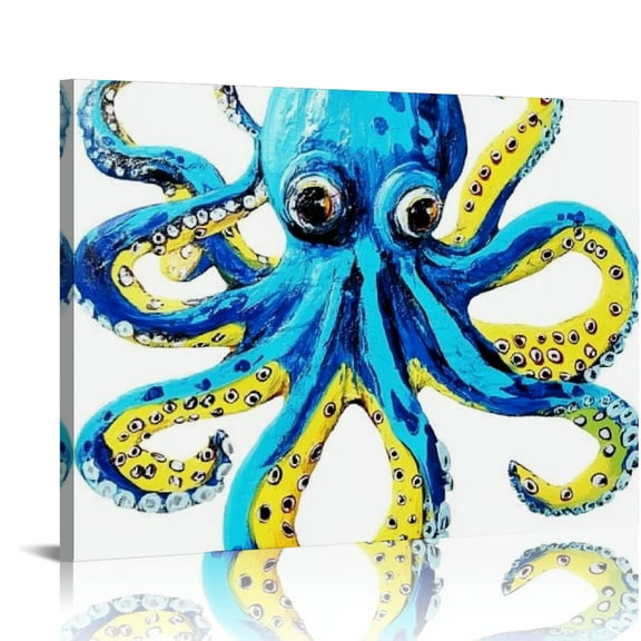 Acheng Wall Art Decor Nautical Octopus Wall Sculpture Beach Decor Ocean Wall Hanging for Home Garden Office Indoor Outdoor, Light Blue 20x16in