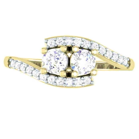 Dazzlingrock Collection 0.50 Carat (ctw) 14K Round Diamond Two Stone Bridal Engagement Ring 1/2 CT, Yellow Gold, Size 4