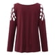 thumbnail image 5 of ICHUANYI Clearance Women's Sexy Off Shoulder Valentine's Day Printed Long Sleeve Hot Drilling Hollow Out T-shirt Blouse Tops ICHUANYI "ICHUANYI", 5 of 7