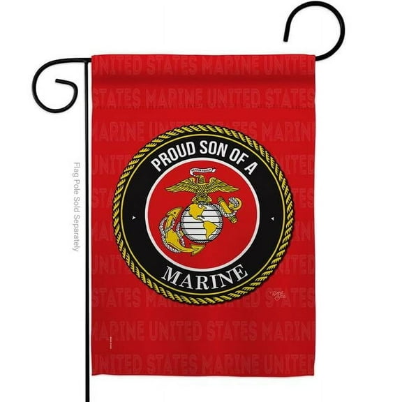 Breeze Decor G158590-BO Proud Son Marines Garden Flag Armed Forces Marine Corps 13 x 18.5 in. Double-Sided Decorative Vertical Flags for House Decoration Banner Yard Gift