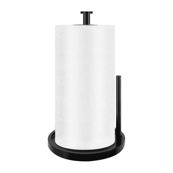Paper Towel Holder Countertop  Standing Paper Roll Holder with Anti Slip Weighted Base  Stainless Steel Freestanding Paper Towel Holder for Kitchen  Black