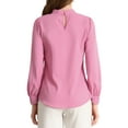 thumbnail image 4 of INSPIRE CHIC Women's Stand Collar Pleated Button Keyhole Button Blouse M Rose Pink, 4 of 8