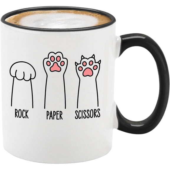 shop4ever Rock Paper Scissors Cute Cat Paws Coffee Cup 11 oz. Cat Lovers Gift (Black Handle)