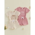 thumbnail image 3 of BemeyourBBs Newborn Baby Girl Little Sister Outfit Waffle Knit Letters Short Sleeve Romper with Elastic Waist Pockets Shorts Set Cute Infant Summer Clothes, 3 of 9