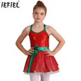 thumbnail image 2 of Vestido de baile de elfo de Navidad para niñas, leotardo de Ballet, traje de patinaje, espalda con tiras, lentejuelas brillantes, vestido de tutú de Ballet con lazo, 2 of 5