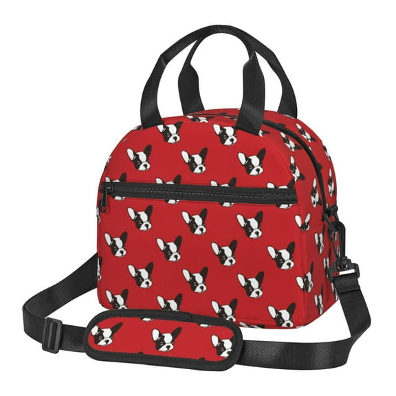Naloa Bulldog Red Print Lunch Bag for Women & Men Insulated Lunch Box or Cooler Lunch Tote Bags for Work, Travel, Outdoor